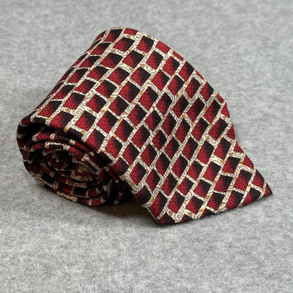 Dilena Italy‎ Silk Tie Red Black Geometric Necktie Made in Italy 60x3.9in